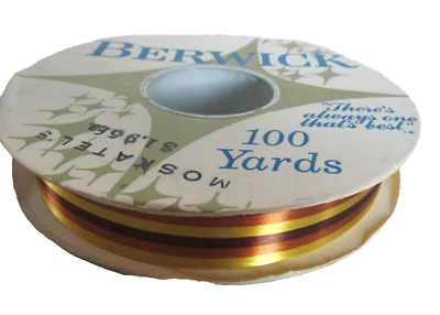 Vtg Berwick 100 Yards Silky Gift Wrap Ribbon Striped Yellow Brown PA 3/4" Craft - Image 1 of 3