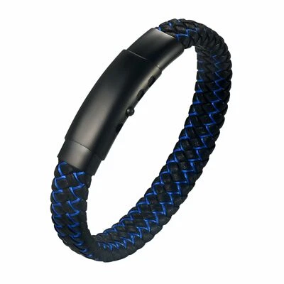 Men's Briaded Leather Stainless Steel Magnetic Buckle Bracelet Free Engraving - Image 1 of 4
