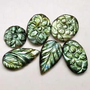 6Pcs 88Cts Natural Labradorite Carving Loose Gemstone Lot 24x15 13x13mm #R-13632 - Picture 1 of 5