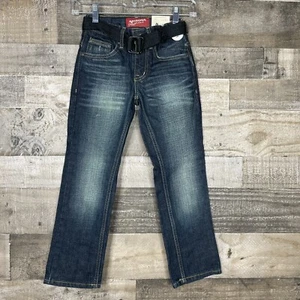 Arizona Jeans Size 7 Slim Fit Straight Leg Belted Sits Below The Waist Dark Tint - Picture 1 of 6