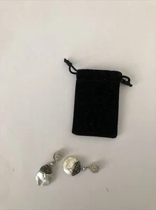 Silver Black & White Teardrop Dangle Pearl Crystal  Earrings - Picture 1 of 5