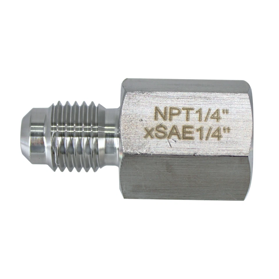 1/4" Female NPT to 1/4" Male SAE Fitting Adapter Stainless Steel 304 - Image 1 of 3
