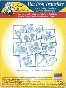 Flowers for Paint or Embroidery Aunt Martha's Hot Iron Embroidery Transfer #3698 - Picture 1 of 1