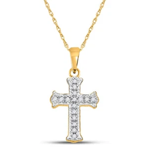 10K Yellow Gold Womens Round Diamond Cross Pendant 1/12 Cttw - Picture 1 of 2