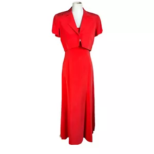 DANA BUCHMAN Seidenkleid Cropped Größe 4 Rosa Fit Flare Minimalistisch Eckiger Ausschnitt 2-teilig - Bild 1 von 10