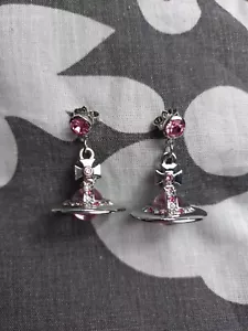Vivienne Westwood Silver and Pink Orb Dangle Drop Earrings - Picture 1 of 4