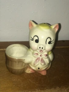 Vintage Shawnee simpatico maiale maiale con cesto marrone fioriera ceramica o portamatite - Foto 1 di 10