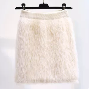 Women Plush Faux Mink Fur Skirt High Elastic Waist Bodycon Solid Party Club Chic - Picture 1 of 10