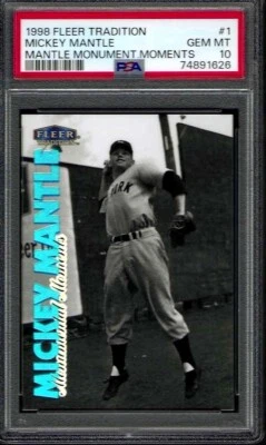 PSA 10 - 1998 Fleer Tradition Monumental Moments # 1 Mickey Mantle Yankees Salón de la fama Foto 1 de 2