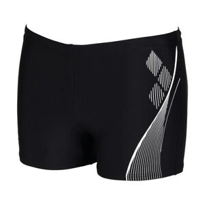 Arena Swimming Mens Graphic Shorts Swimwear Quick Drying Black White