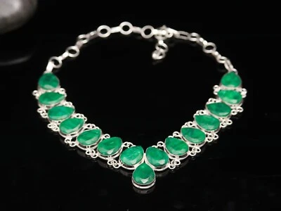Emerald Lab Created Gemstone 925 Sterling Silver Jewelry Wedding Necklace 18" - Image 1 of 4
