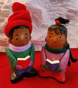 Handcarved Wooden Caroling Figurines African American Holiday Christmas - Picture 1 of 4