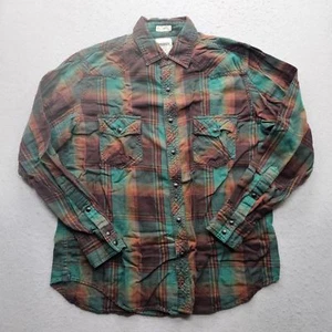 Fossil 54 Men's Medium Brown and Green Checkered L/S Button Down - Picture 1 of 16