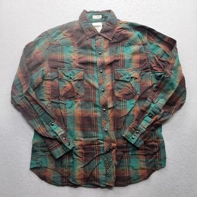 Fossil 54 Men's Medium Brown and Green Checkered L/S Button Down - Image 1 of 4