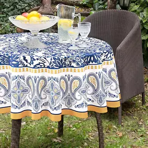 Blue & White Table Cloth round Tablecloth 60 In Farmhouse Tablecloths Waterproof - Picture 1 of 12