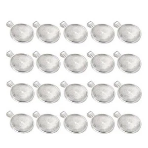 20 Set Round Silver 25mm Cabochons Setting & Cover for DIY Photo Charms Pendants - Picture 1 of 5
