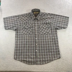 duke haband shirt Men’s L Gray Black Plaid Pearls Snap - Picture 1 of 14