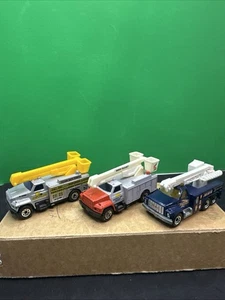 3 Vintage Matchbox Utility Trucks. Diecast 1/32 Bucket Truck And Boom Truck. - Picture 1 of 22
