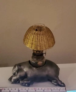 Petites Choses Morton's Steakhouse 7" Pewter Pig Oil Lamp Chimney and Shade - Picture 1 of 11