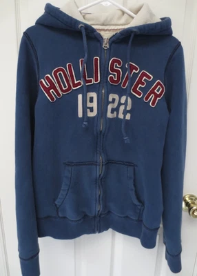 Vtg Hollister Hoodie Mens Med. Y2K thermal lined Blue Full Zip 1922 Embroidered - Image 1 of 4