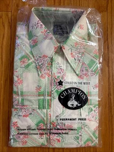 Nueva Camisa a Presión De Colección Años 70 Campeón Perla Occidental 14.5-33 Delgada Nueva de Lote Antiguo Verde Floral - Imagen 1 de 7