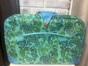 Vintage MCM Retro Mod Paisley Carry Suitcase travel case Blue/Green Japan- WOW! - Picture 1 of 20