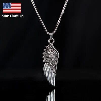 Men's Stainless Steel Angel Wing Feather Pendant Necklace For Men Xmas Gifts USA - Image 1 of 4