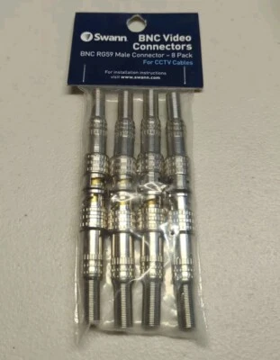 Swann BNC RG59 Male Video Connectors for CCTV Cables 8-Pack - NEW Sealed - Image 1 of 2