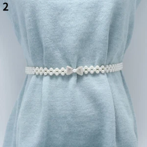 Lady Faux Pearl Belt Waist Chain Rhinestone Beaded Crystal Glitter Bow Butterfly - Picture 1 of 21