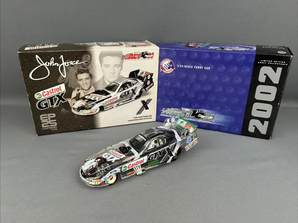 Action масштаб 1/24 2002 John Force Elvis 25 Mustang F/C прозрачный корпус литой новый в коробке - Изображение 1 из 4
