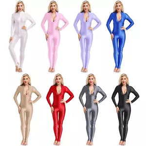 Pagliaccetto donna zip frontale catsuit body liscio lucido collant - Foto 1 di 64