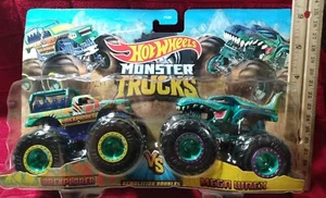 HOT WHEELS MONSTER TRUCKS DEMOLITION DOUBLES "WREXPLORER" VS "MEGA WREX"  - Picture 1 of 8