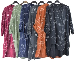 Ladies Italian Lagenlook Spring Boho Oversized Face Print Shirt. - Picture 1 of 7