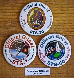 VINTAGE 1980-1990's Edwards AFB NASA 3 PIN BUTTONS Lot#126 STS-7 STS-30 STS-50 - Picture 1 of 5