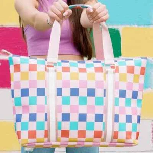 KATYDID MULTICOLORED CHECKERED PATTERN TOTE BAG-PERFECT FOR SPRING/SUMMER - Picture 1 of 1