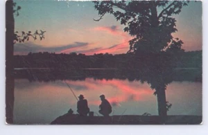 Fishing Scene, Twilight, 1955 Postcard, Honey Harbour Broken Circle Cancel - Picture 1 of 2