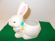 Vintage Cute White Rabbit with Colorful Flowers for Candy, Plant, Trinket