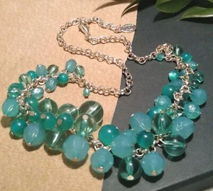 ROBERT ROSE Silver Tone, Acrylic Aqua Tone Beads "Cha-Cha" Choker Necklace! - Picture 1 of 8