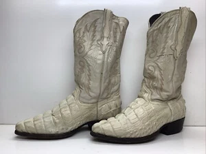 MENS RODEO COWBOY ALLIGATOR PRINT IVORY BOOTS SIZE 8 - Picture 1 of 10