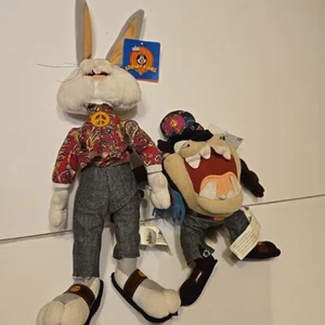 Vintage TAZ and BUGS HASE im 70er Jahre Hippie Peace Outfit Looney Tunes Plüschtier - Bild 1 von 10