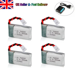 4pcs 3.7v Lipo Batterie 300mAh XH2.54 Prise avec Chargeur 25C pour RC Drone Quadcopter - Photo 1/10