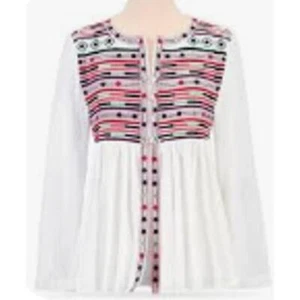 Blusa Artística 1X Festival Colección Pirámide EXCELENTE Boho Bordado Gasa Blanca NUEVA - Imagen 1 de 8