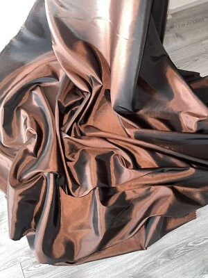 1 METER TWO TONE BROWN PREMIUM CRISP FEEL TAFFETA BRIDAL FABRIC 58” WIDE - Image 1 of 4