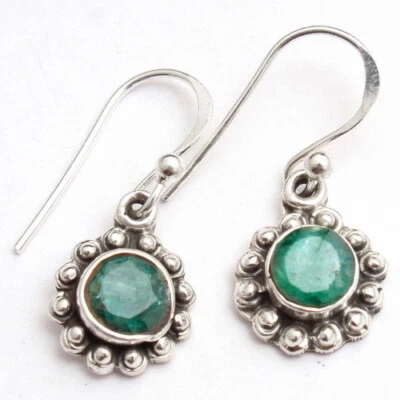 Simulated Emerald Gemstone Solid 925 Sterling Silver Boho Earring Gift For Her - Image 1 of 2