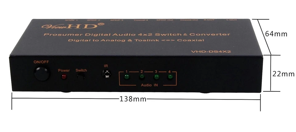 Toslink Optical Coaxial 4x2 Switch Digital to Analog audio Converter VHD-DS4X2 - Image 1 of 4