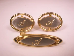A Monogram Initial Letter Vintage HICKOK Cuff Links & Tie Bar Clip aaron arthur - Picture 1 of 9