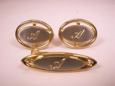 A Monogram Initial Letter Vintage HICKOK Cuff Links & Tie Bar Clip aaron arthur - Image 1 of 4
