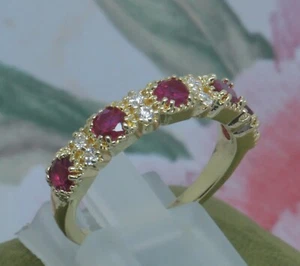 Vintage Ruby And White Sapphires Band Vintage Gold Dress Jewelry Size P - Picture 1 of 4