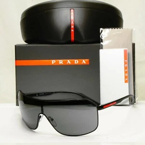 Prada Sunglasses Black Shield Visor Wrap Sport PS53VS SPS 53V 1BO-5S0 Red Stripe