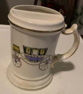 Vintage Mustache Mug Carriage Design on Front 4 3/4 Inch w/Gold Trim Enesco - Picture 1 of 3